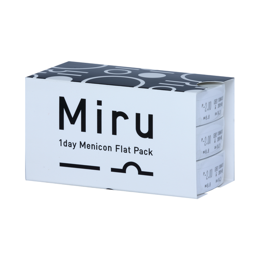 Front Miru Miru 1day Flat pack - Boite de 3x30 lentilles Journalière 90 Lentilles par boîte